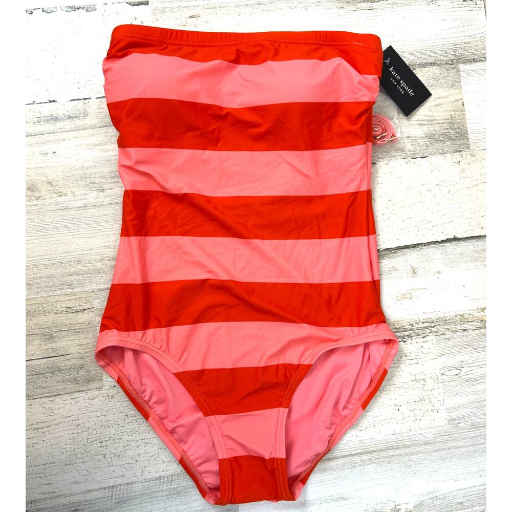 Kate Spade Womens XS Pink Stripe One Piece Swimsuit Designer Beach NWT